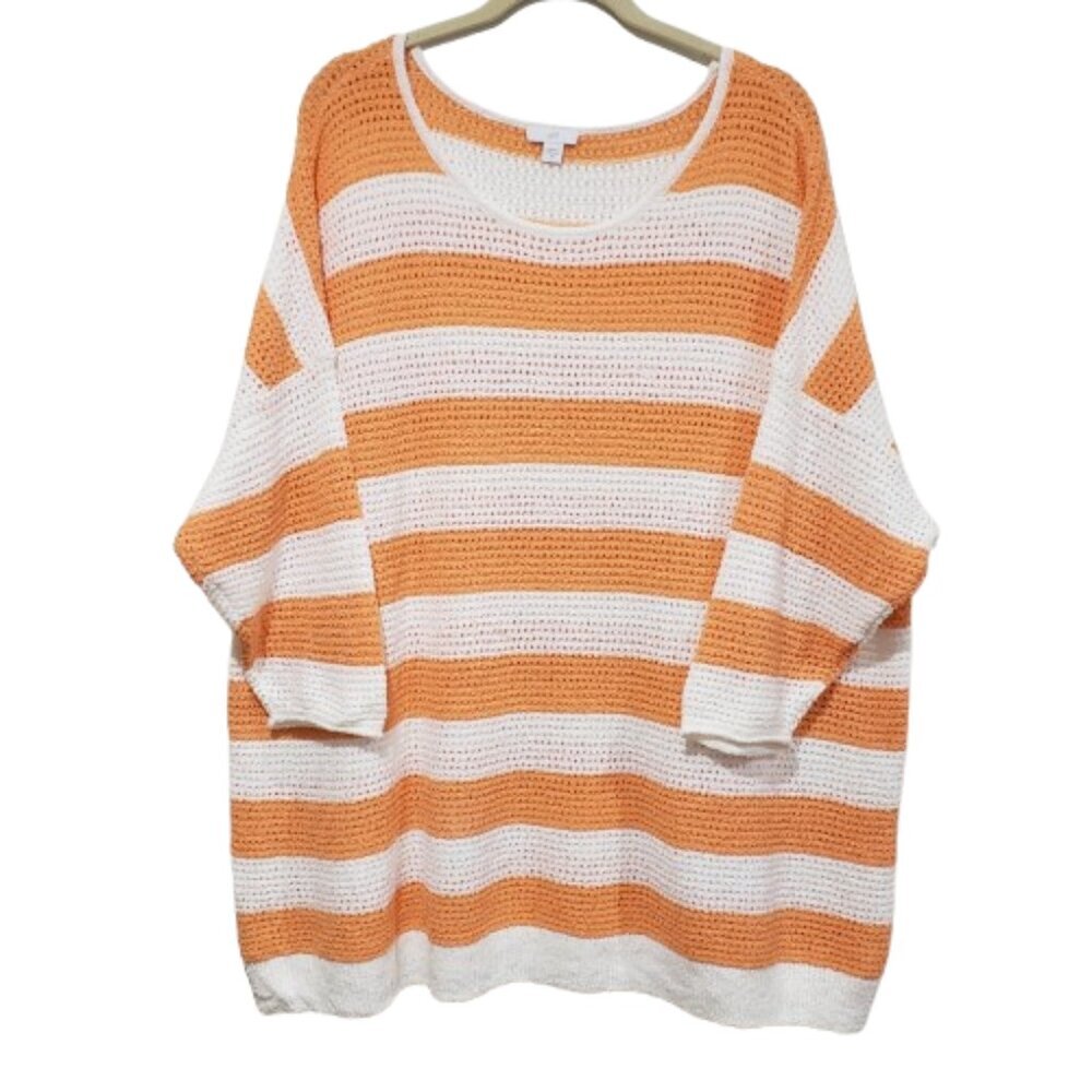 J. Jill Orange and White Striped Knit Top Shirt Size 2X Casual Coastal Comfy
